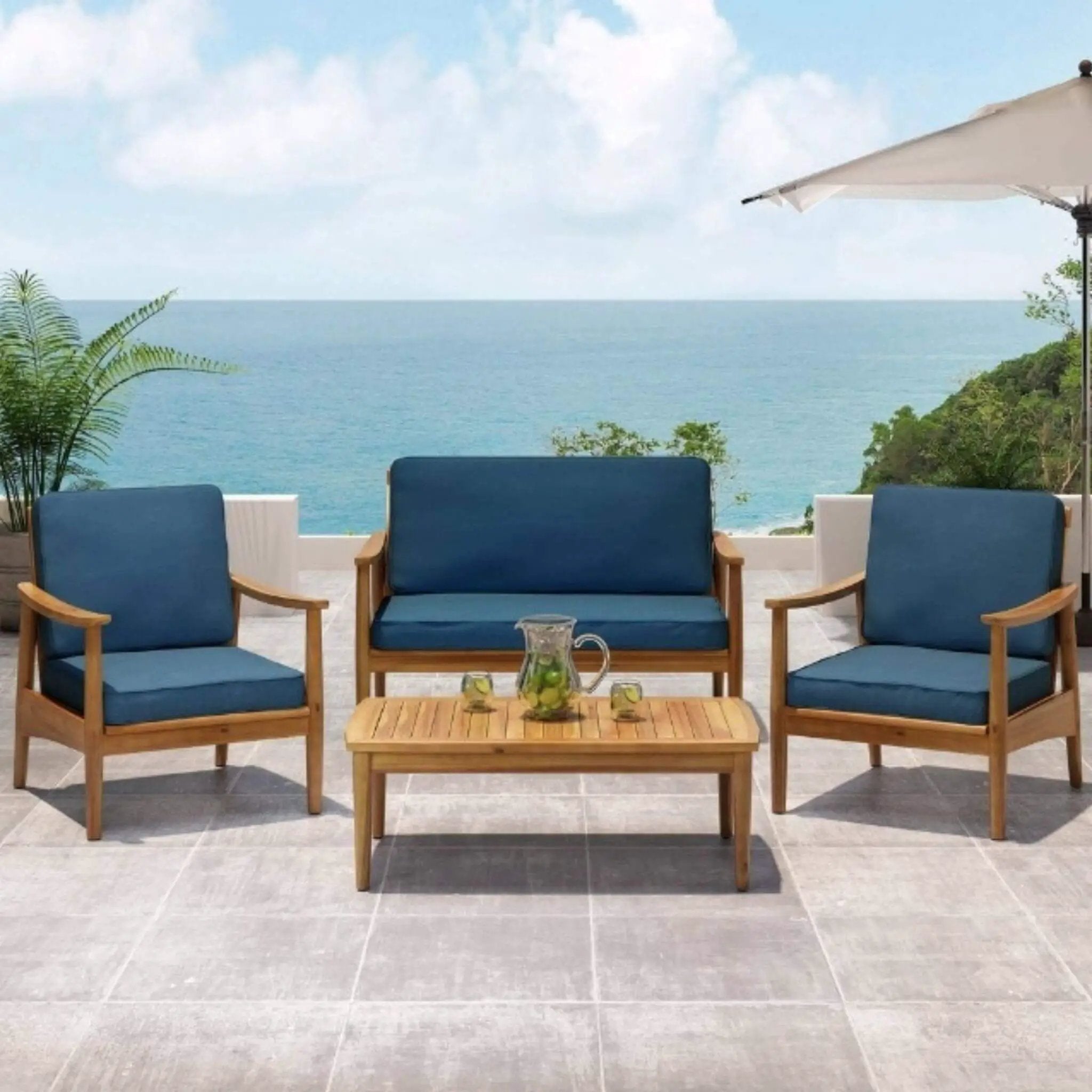 Alora Premium 4-Piece Wooden Outdoor Patio Conversation Seating Set With Cushions (SAK31469) by SAKSBY WHOLESALE