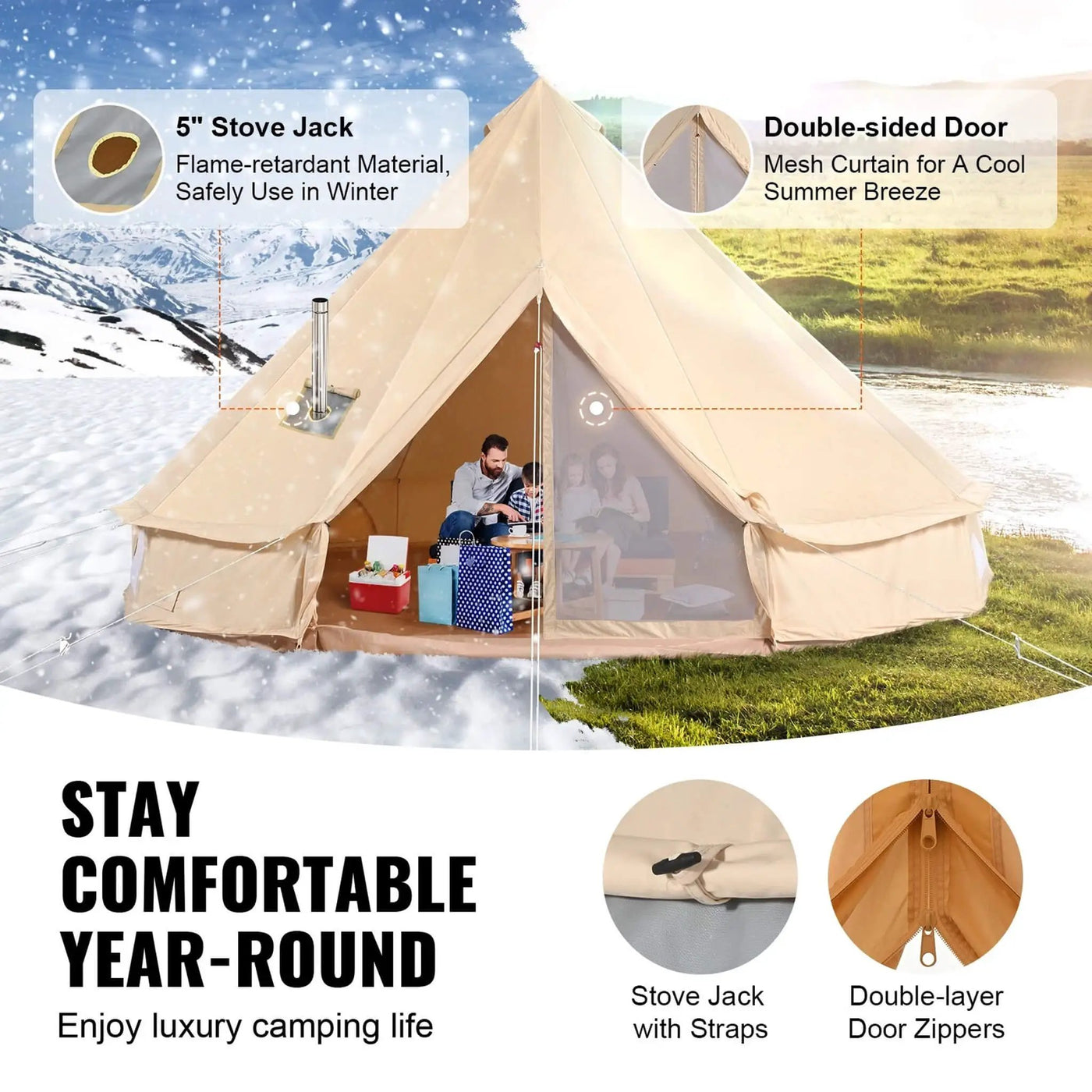 Premium 4-Season Camping Canvas Bell Yurt Tent With Stove Jack (SAK47589) by SAKSBY WHOLESALE