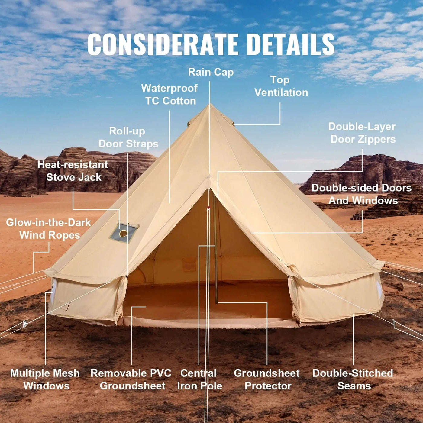 Premium 4-Season Camping Canvas Bell Yurt Tent With Stove Jack (SAK47589) by SAKSBY WHOLESALE