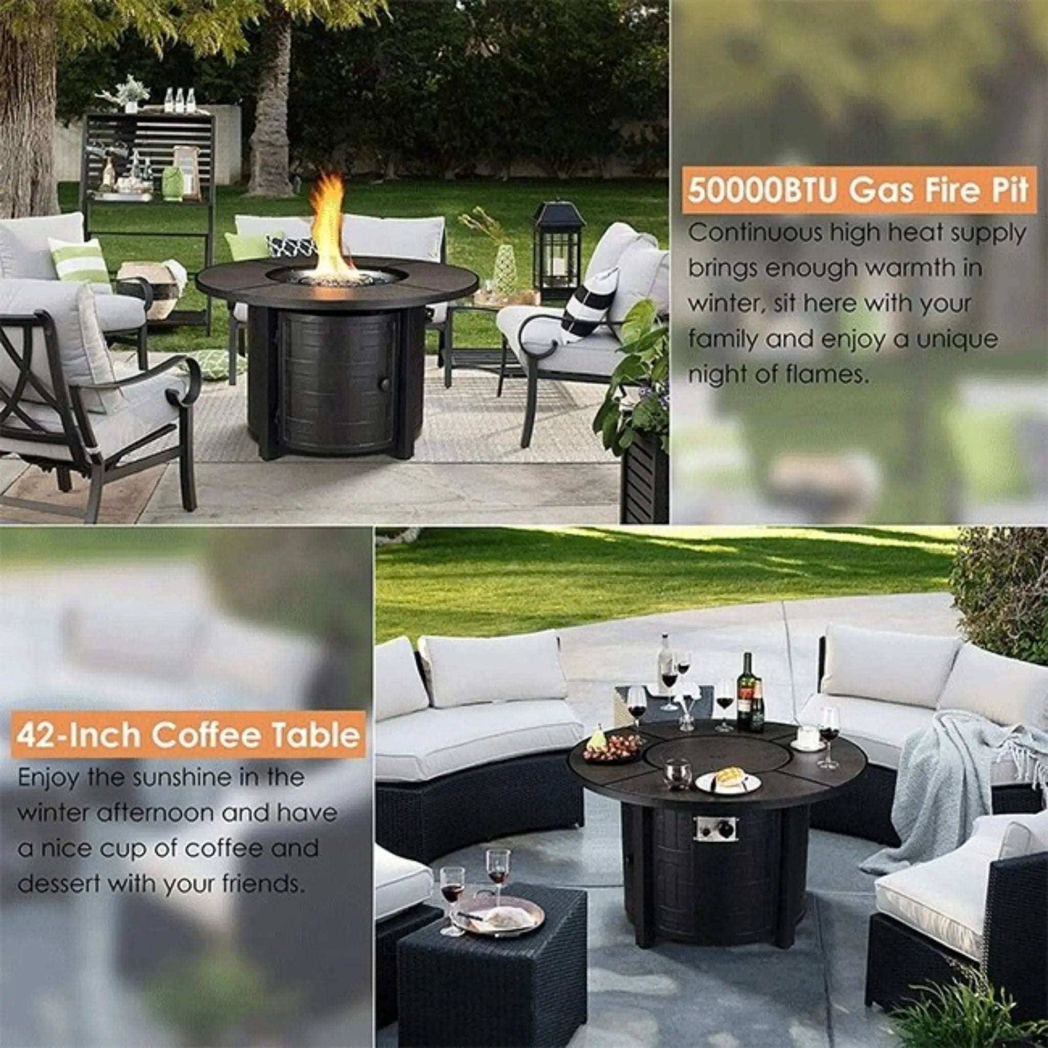 Alora Premium 42-Inch Outdoor 50K BTU Propane Patio Gas Fire Pit Coffee Table W/ Cover (SAK95331) by SAKSBY WHOLESALE