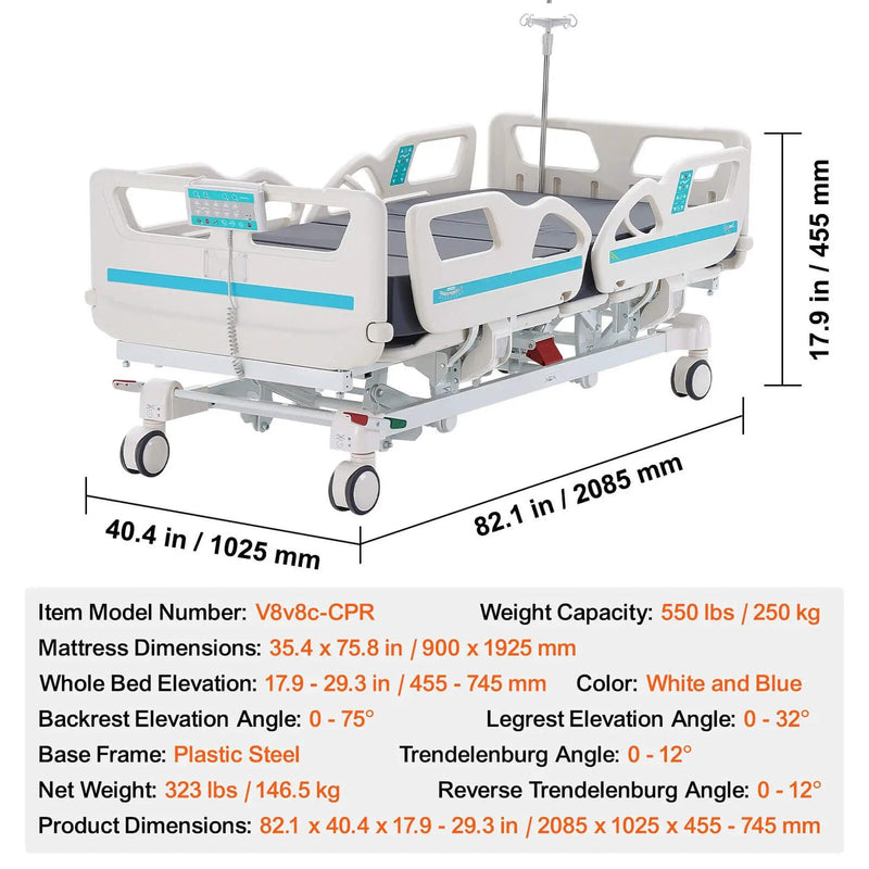 Premium 5-Function Electric Adjustable Medical Hospital Bed With Cardiac Position, 550LBS (SAK62312) by SAKSBY WHOLESALE
