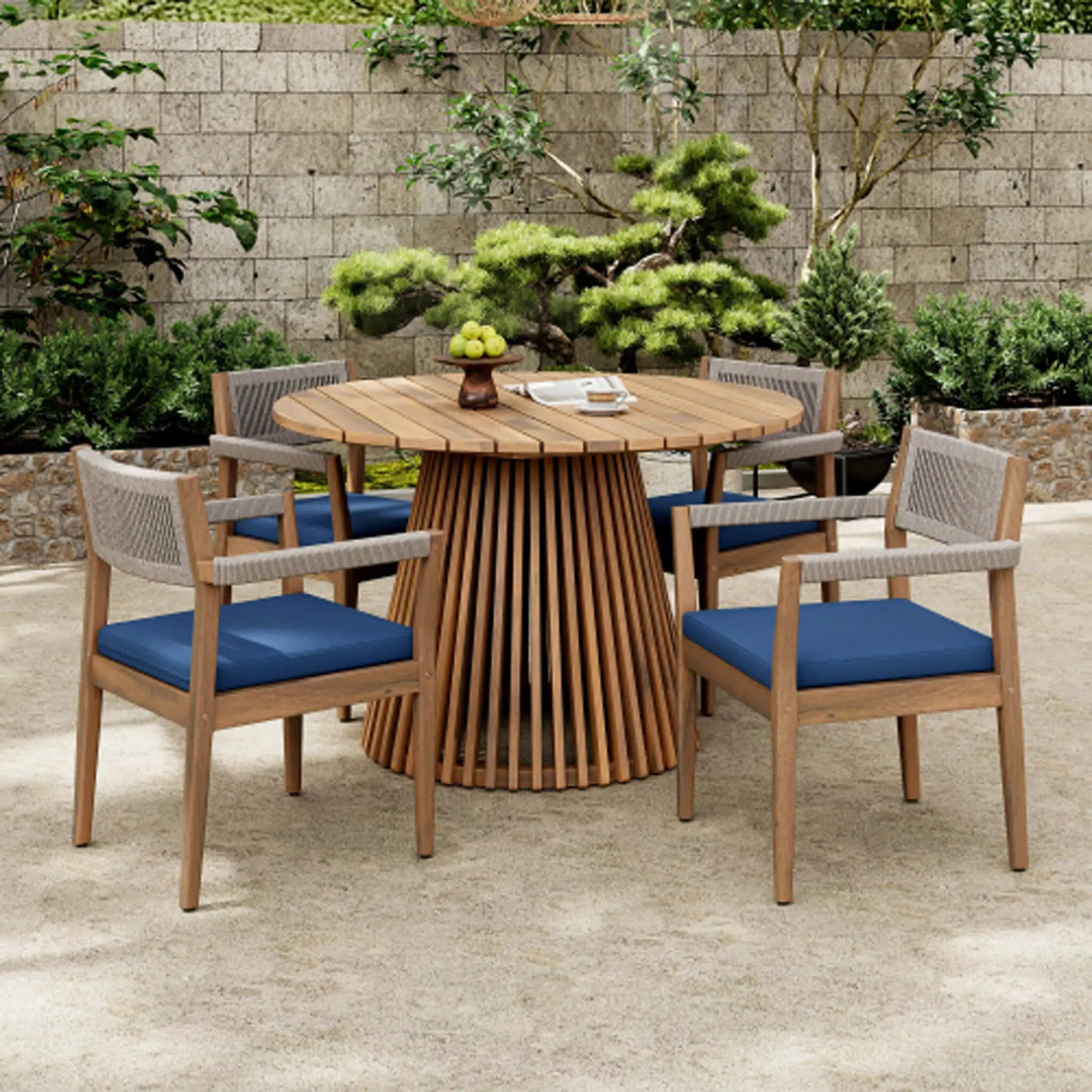 Alora Premium 5-Piece Outdoor Acacia Wood Patio Furniture Set With Braided Dining Chairs, Cushions, And Dining Table (SAK26754) by SAKSBY WHOLESALE
