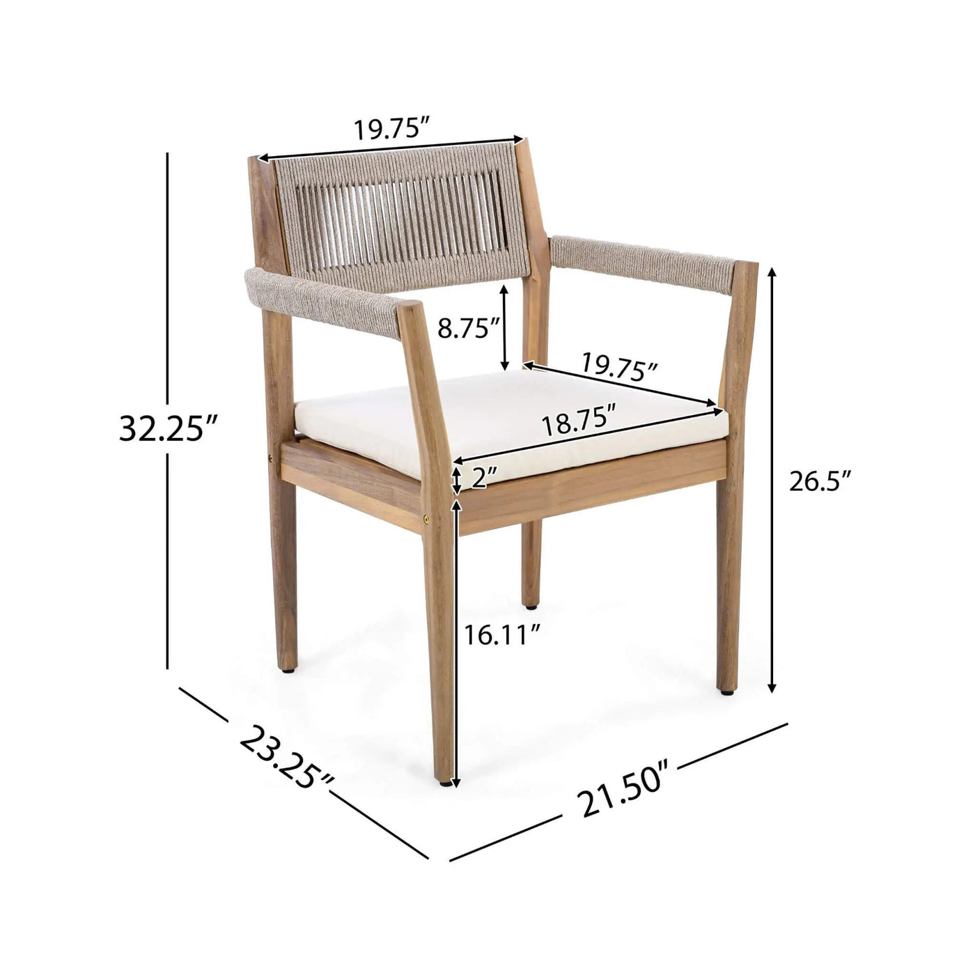 Alora Premium 5-Piece Outdoor Acacia Wood Patio Furniture Set With Braided Dining Chairs, Cushions, And Dining Table (SAK26754) by SAKSBY WHOLESALE