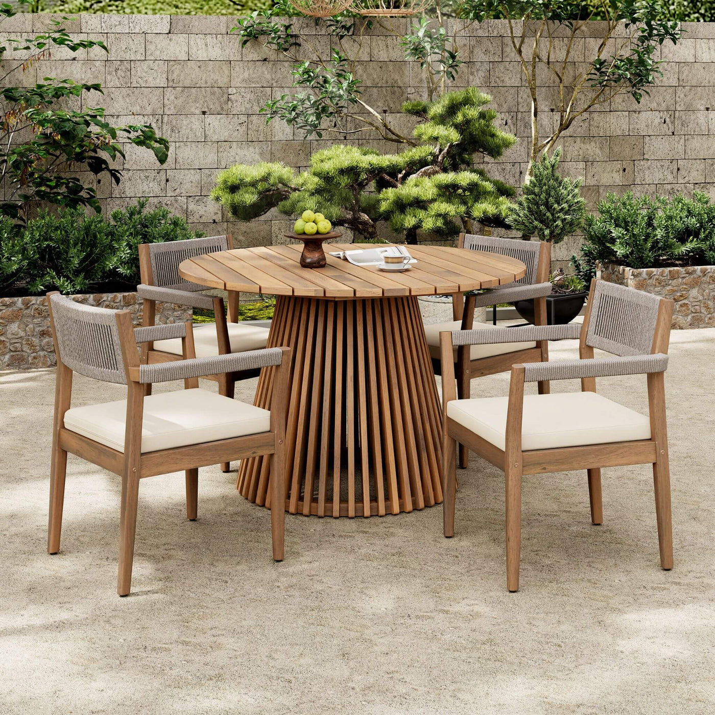 Alora Premium 5-Piece Outdoor Acacia Wood Patio Furniture Set With Braided Dining Chairs, Cushions, And Dining Table (SAK26754) by SAKSBY WHOLESALE