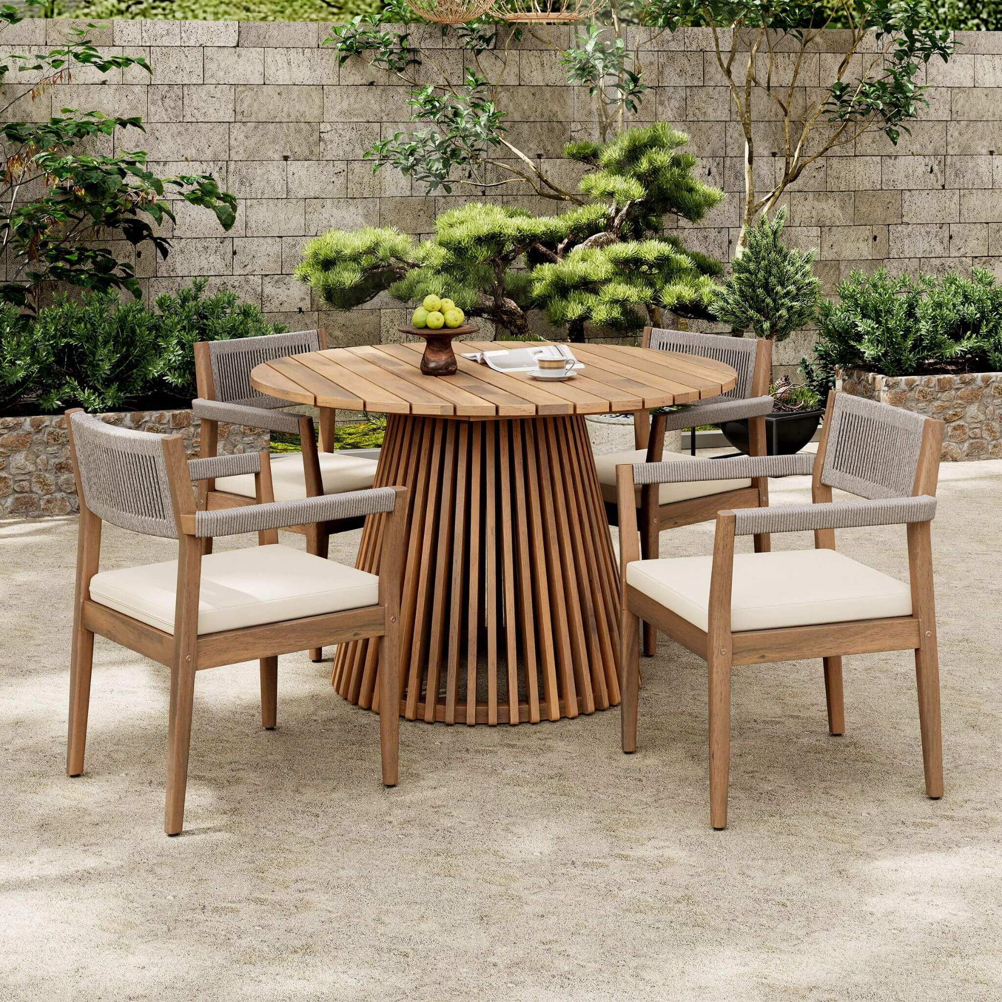 Alora Premium 5-Piece Outdoor Acacia Wood Patio Furniture Set With Braided Dining Chairs, Cushions, And Dining Table (SAK26754) by SAKSBY WHOLESALE
