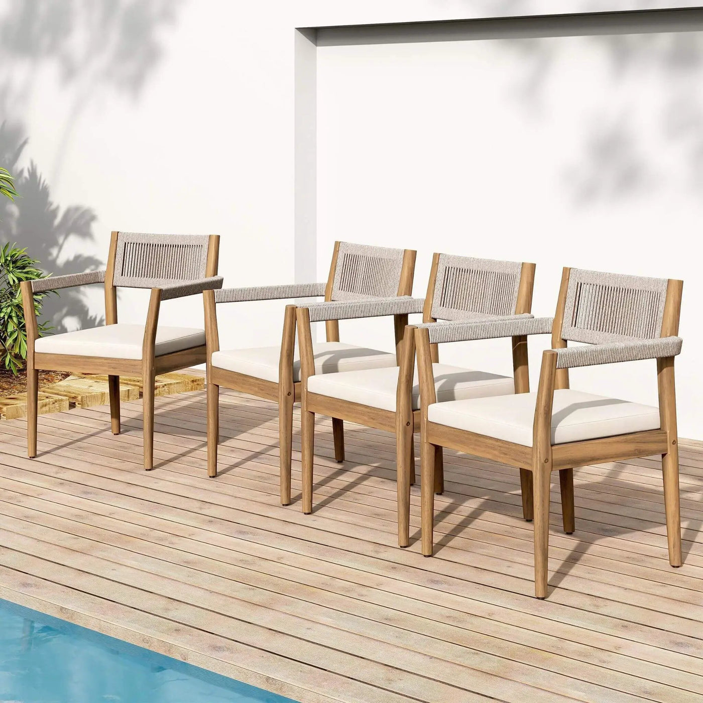 Alora Premium 5-Piece Outdoor Acacia Wood Patio Furniture Set With Braided Dining Chairs, Cushions, And Dining Table (SAK26754) by SAKSBY WHOLESALE