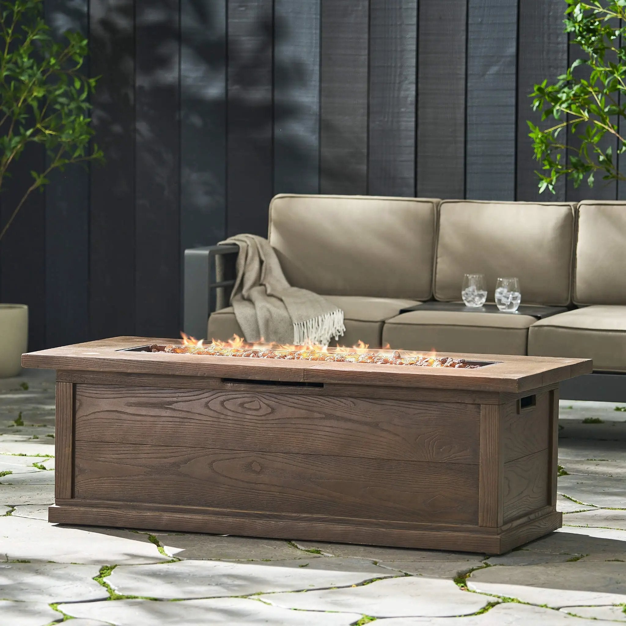 Alora Premium 56" Transitional Rectangular Outdoor Propane Gas Fire Pit Table, 50K BTU (SAK25790) by SAKSBY WHOLESALE