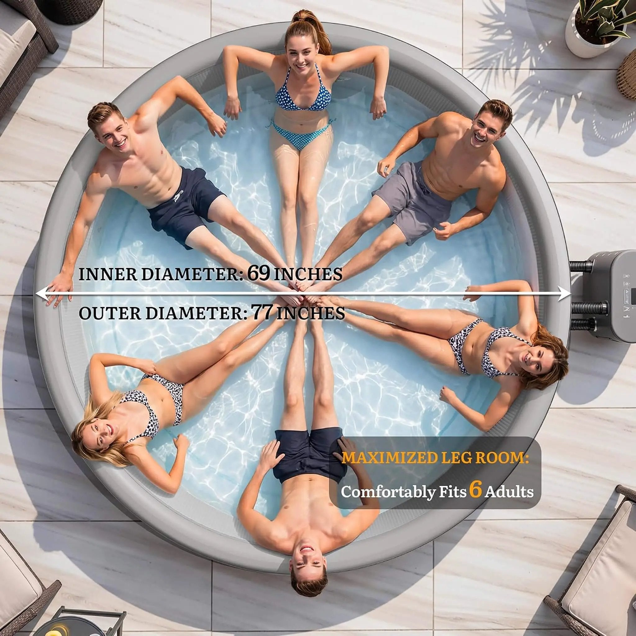 Premium 77-Inch Inflatable 6-Person Drop-Stitch Hot Tub W/ 180 Massage Jets (SAK87132) by SAKSBY WHOLESALE