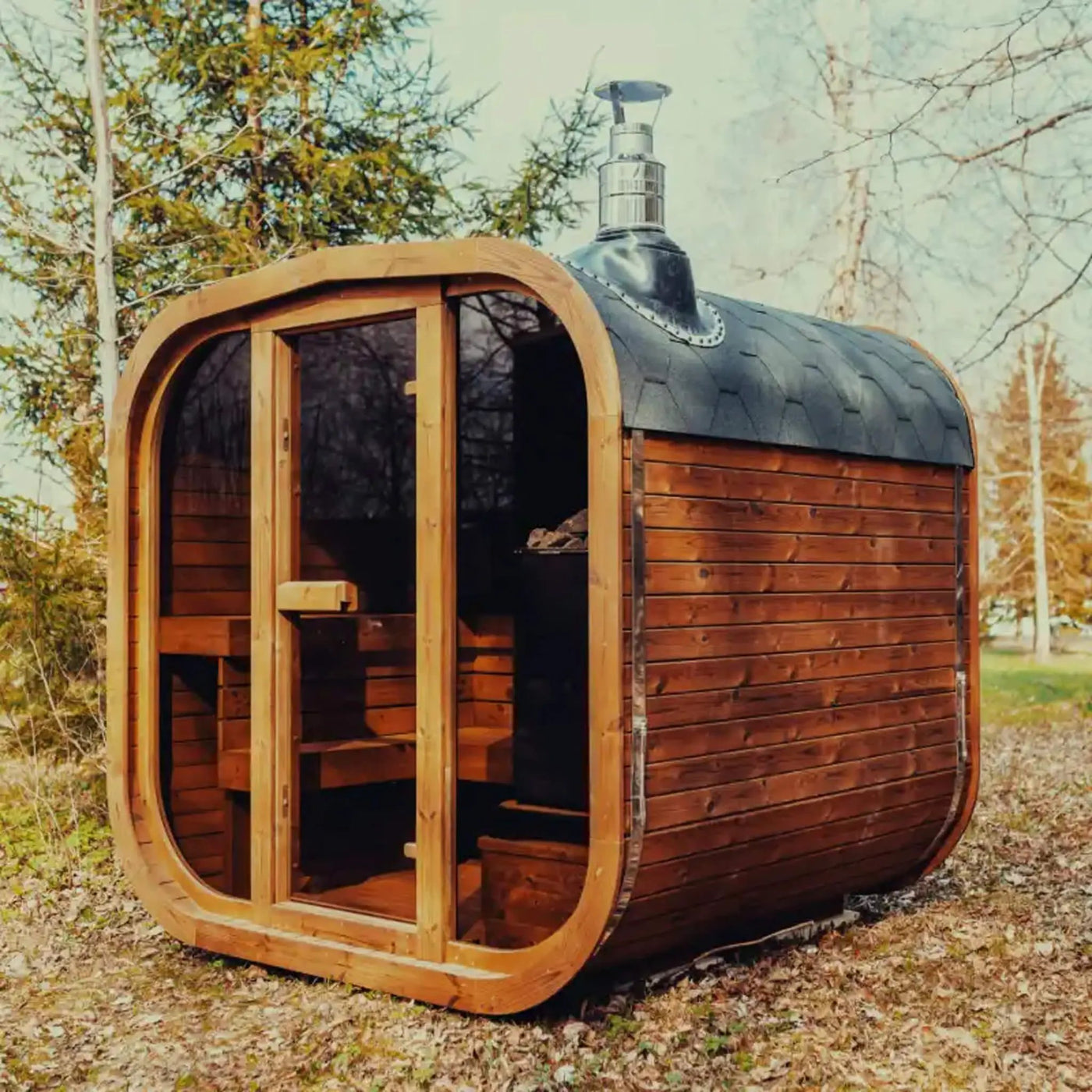 Premium 6-Person Outdoor Scandinavian ThermoWood Cube Sauna Kit With LED Lighting (SAK89146) by SAKSBY WHOLESALE