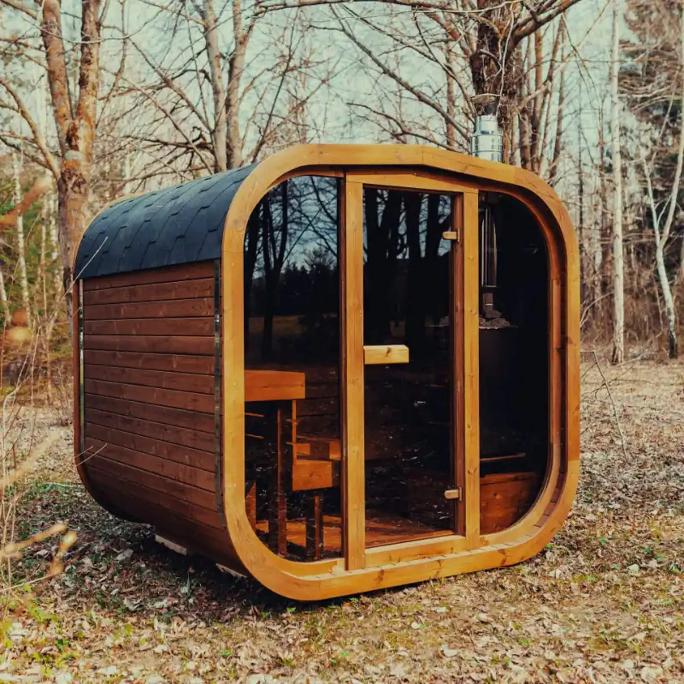Premium 6-Person Outdoor Scandinavian ThermoWood Cube Sauna Kit With LED Lighting (SAK89146) by SAKSBY WHOLESALE
