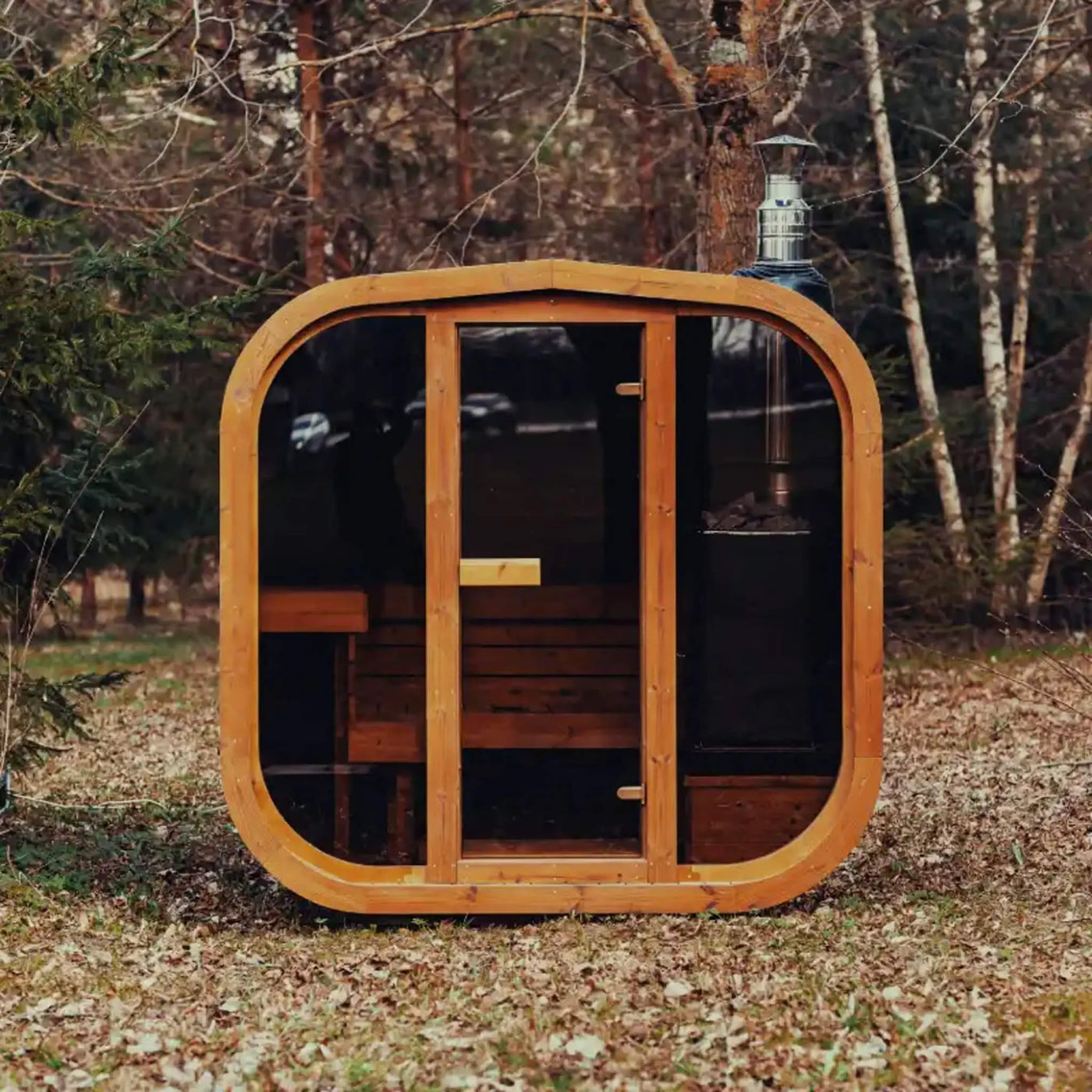 Premium 6-Person Outdoor Scandinavian ThermoWood Cube Sauna Kit With LED Lighting (SAK89146) by SAKSBY WHOLESALE