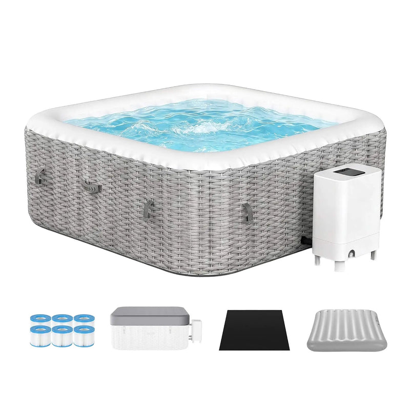 Premium 73-Inch Portable 6-Person Inflatable Square Hot Tub W/ 130 Massage Jets And 6 Filter Cartridges (SAK82109) by SAKSBY WHOLESALE