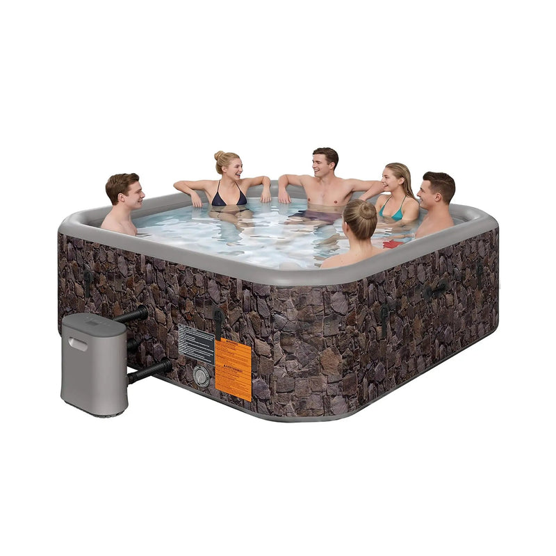 Premium 77-Inch Portable 6-Person Natural Stone Design Inflatable Square Hot Tub W/ 180 Massage Jets (SAK86251) by SAKSBY WHOLESALE