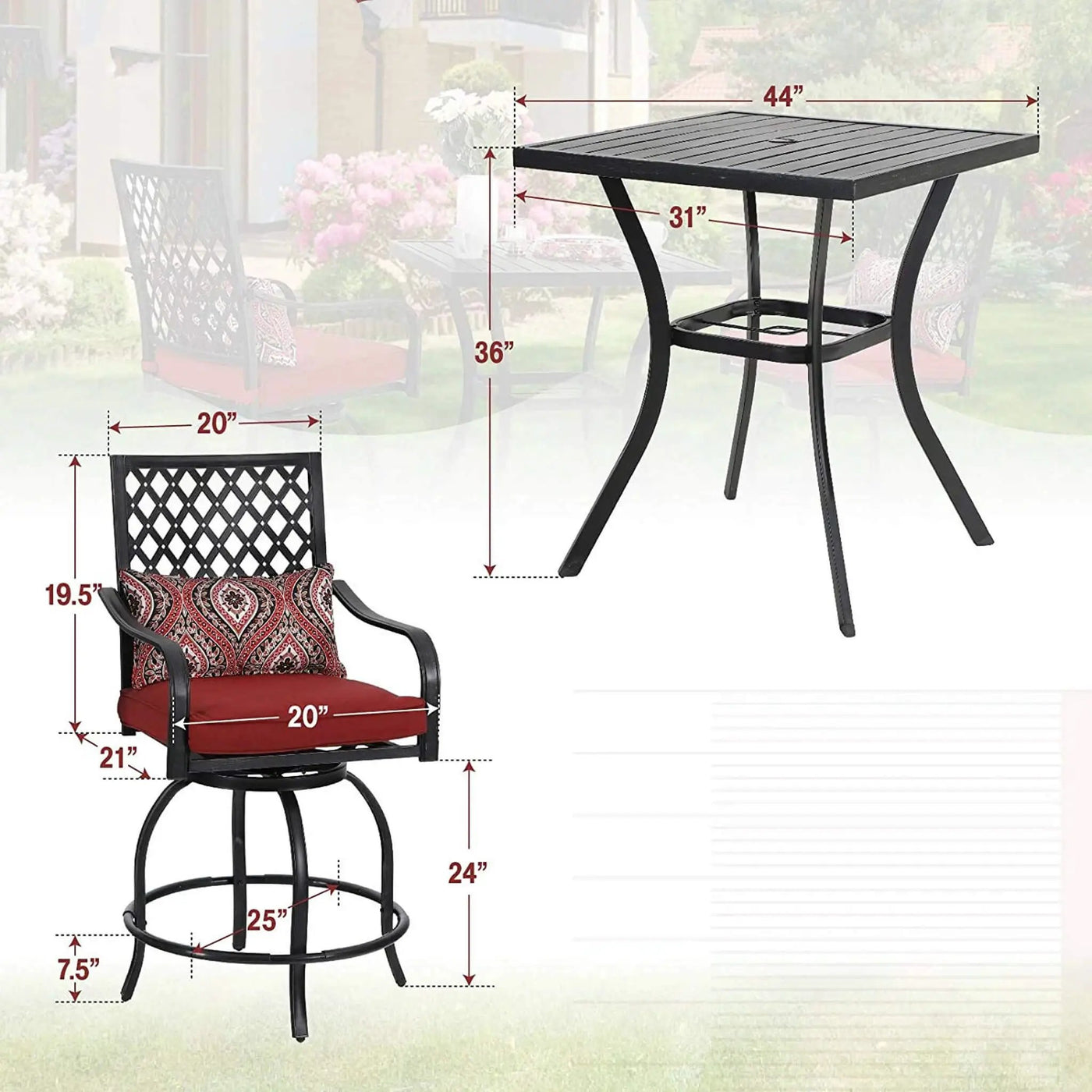 Alora Premium 6-Piece Bar Patio Furniture Set With Umbrella, Swivel Chairs, And Cushions (SAK90375) by SAKSBY WHOLESALE