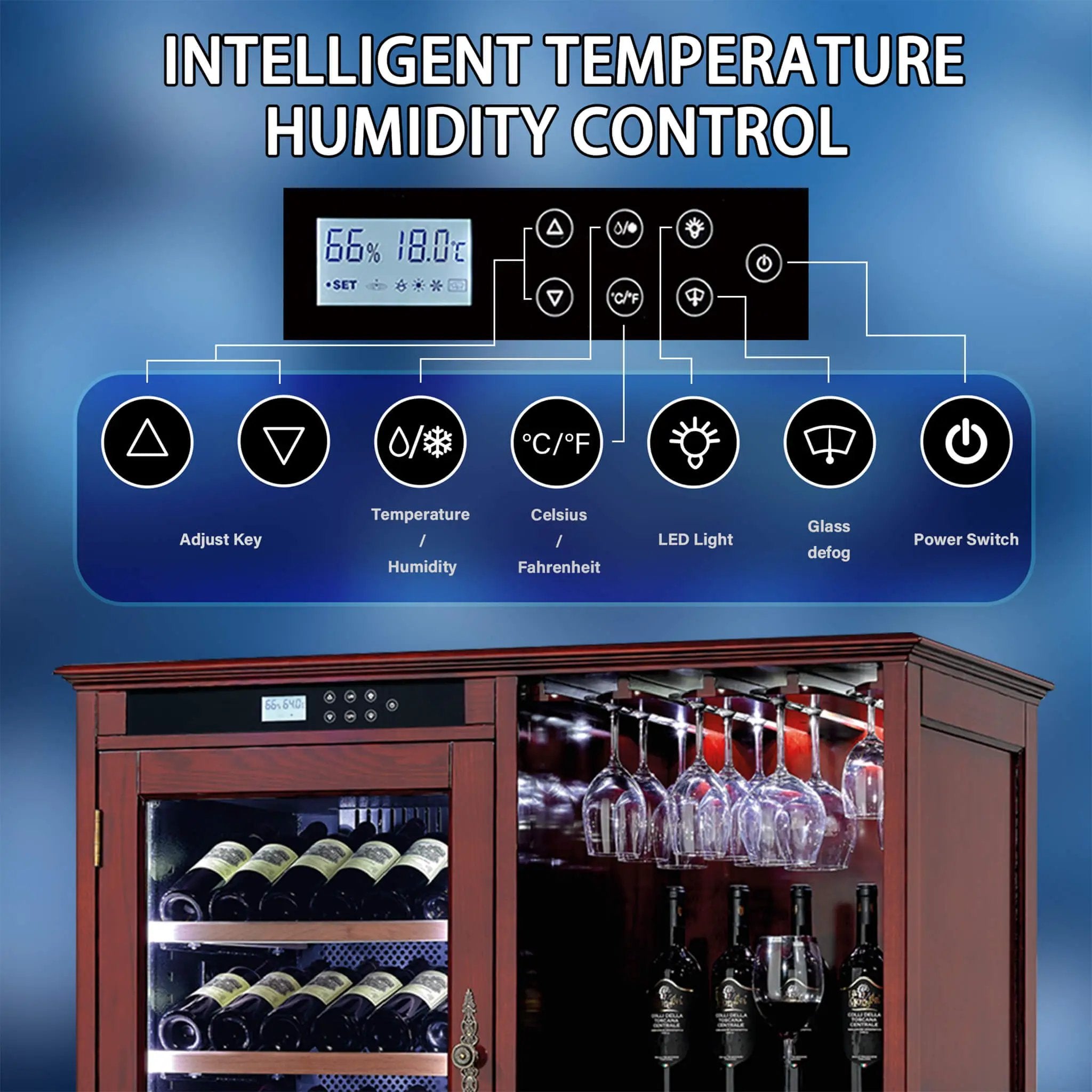 Nuvia 69-Bottle Wooden Wine Cooler Cabinet With Built-In Storage (SAK17539) by SAKSBY WHOLESALE