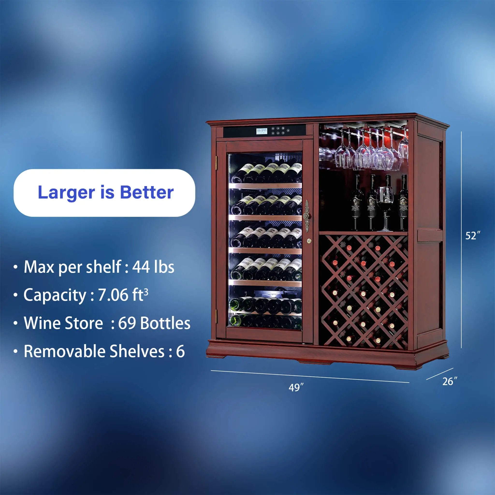 Nuvia 69-Bottle Wooden Wine Cooler Cabinet With Built-In Storage (SAK17539) by SAKSBY WHOLESALE