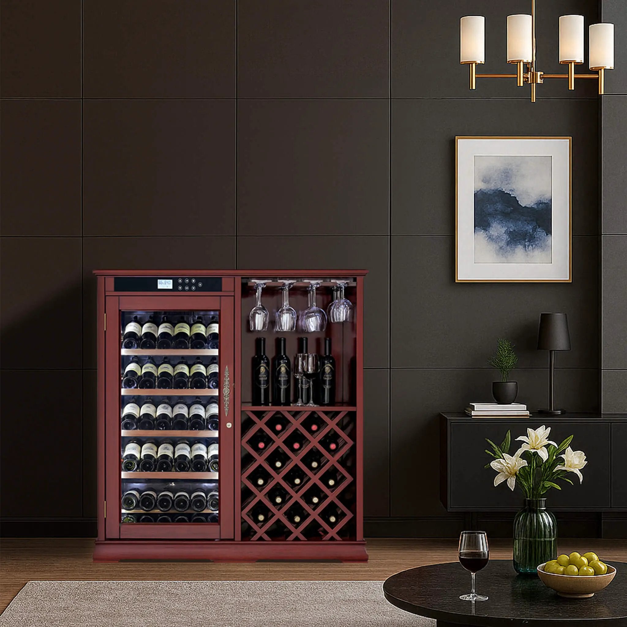 Nuvia 69-Bottle Wooden Wine Cooler Cabinet With Built-In Storage (SAK17539) by SAKSBY WHOLESALE