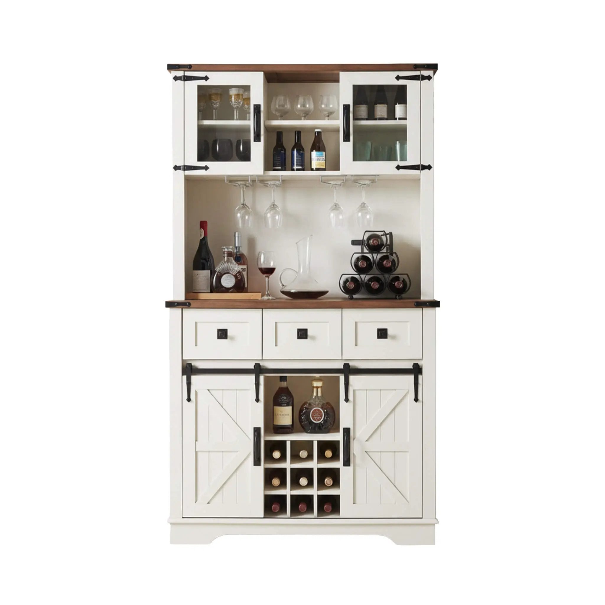 Nuvia Premium 72-Inch Home Bar Wine Cabinet W/ Sliding Barn Door (SAK12947) by SAKSBY WHOLESALE