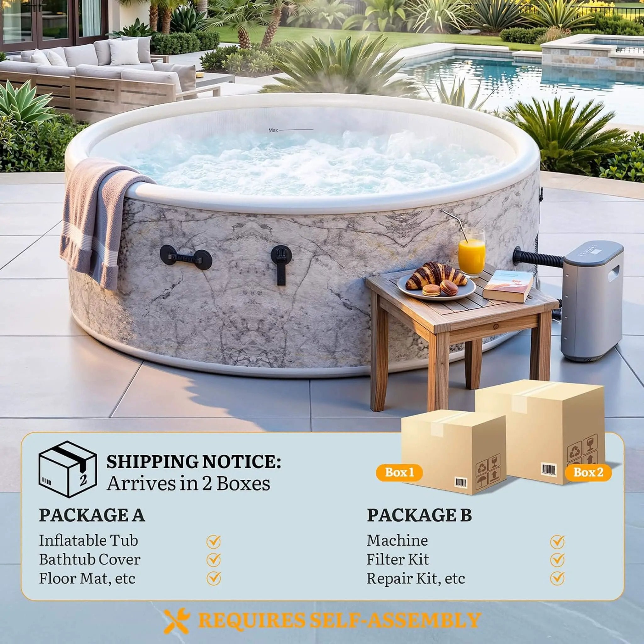 Premium 85-Inch Inflatable 8-Person Drop-Stitch Hot Tub W/ 220 Massage Jets (SAK78596) by SAKSBY WHOLESALE