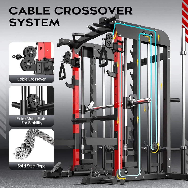 Rovix Premium 2000LBS All-In-One Squat Rack Power Cage With Smith Machine (SAK59213) by SAKSBY WHOLESALE