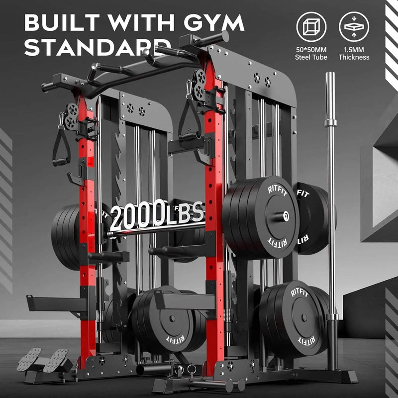 Rovix Premium 2000LBS All-In-One Squat Rack Power Cage With Smith Machine (SAK59213) by SAKSBY WHOLESALE