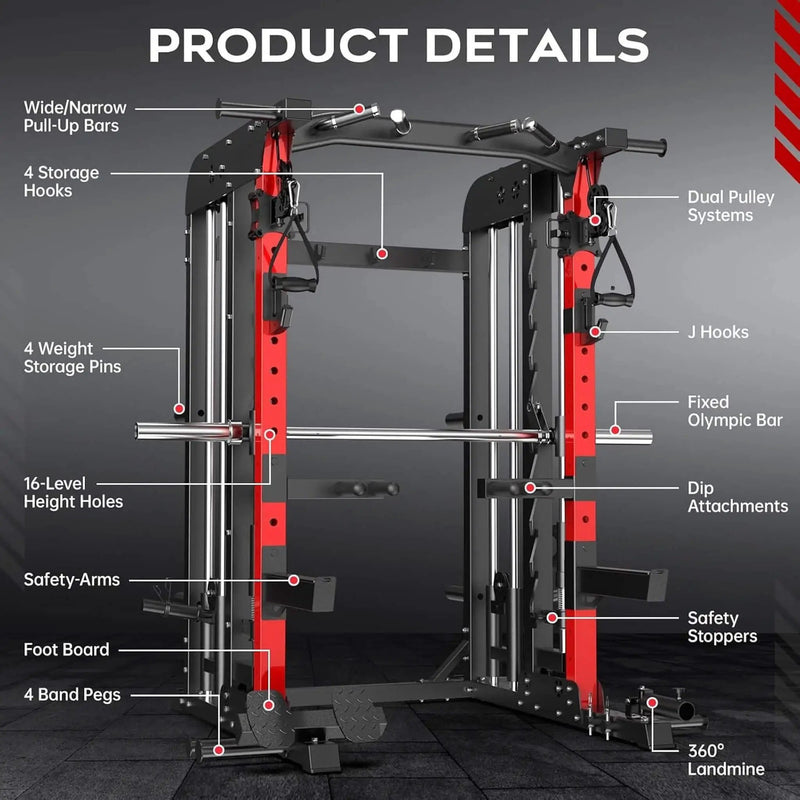Rovix Premium 2000LBS All-In-One Squat Rack Power Cage With Smith Machine (SAK59213) by SAKSBY WHOLESALE