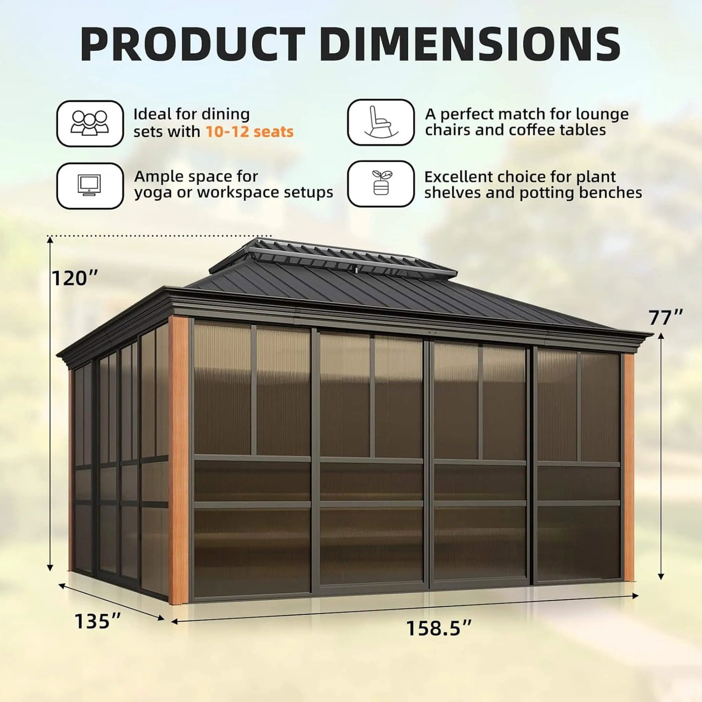 Alora Solstice Premium All-Season Outdoor Wood Grain Sunroom With Sliding Doors And Double Top Roof (SAK58317) by SAKSBY WHOLESALE