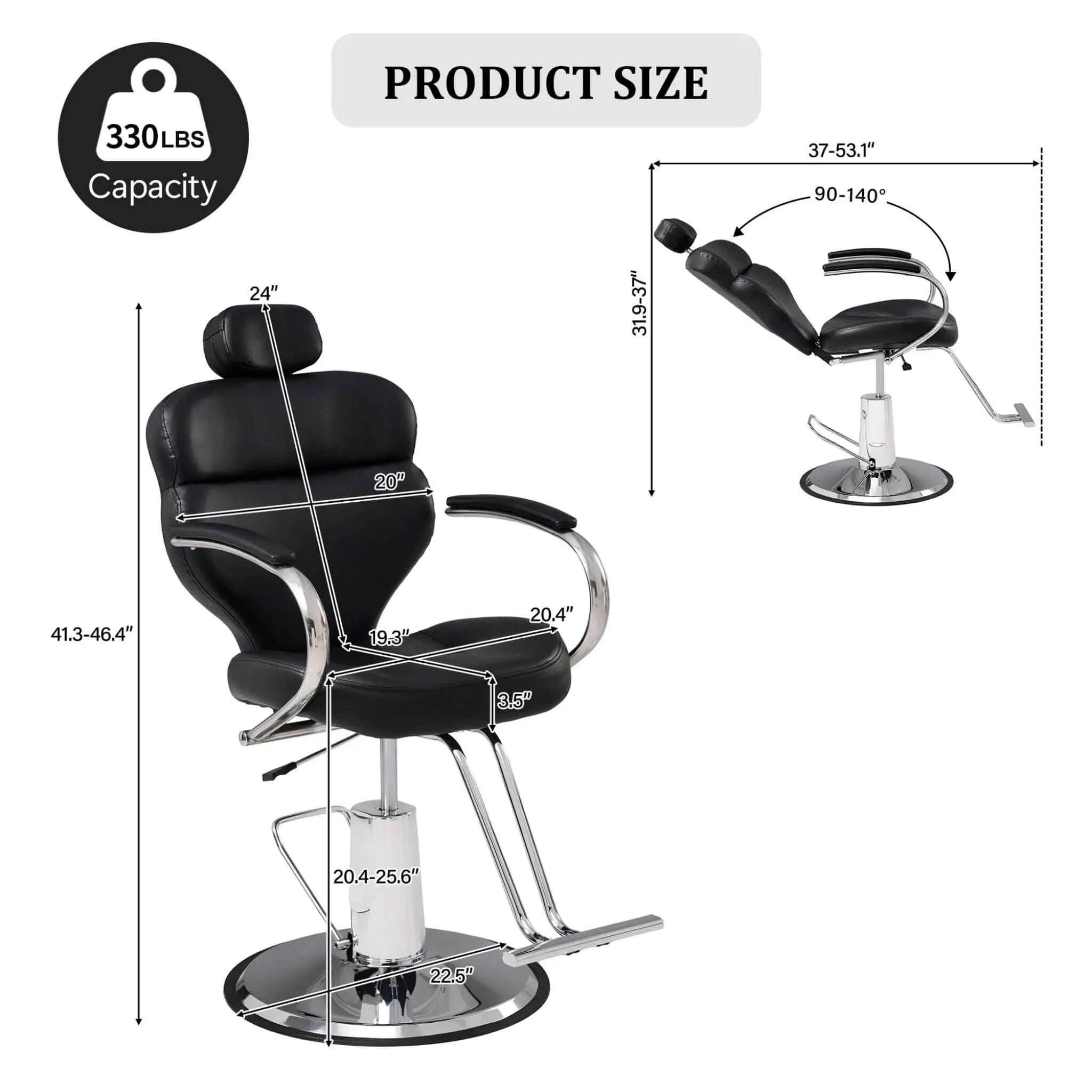 Premium Black PU Leather Reclining Barber Chair With Hydraulic Pump (SAK53892) by SAKSBY WHOLESALE