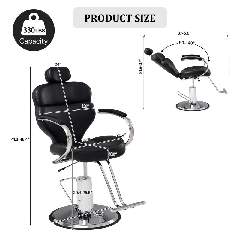 Premium Black PU Leather Reclining Barber Chair With Hydraulic Pump (SAK53892) by SAKSBY WHOLESALE