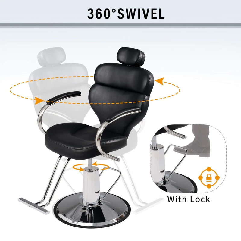 Premium Black PU Leather Reclining Barber Chair With Hydraulic Pump (SAK53892) by SAKSBY WHOLESALE