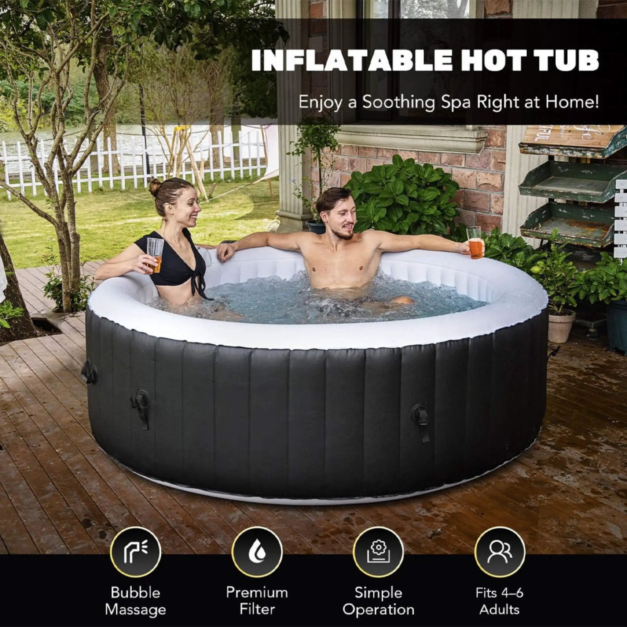 Premium 7FT Blow Up 6-Person Sauna Pool Hot Tub With 130 Jets (SAK63510) by SAKSBY WHOLESALE