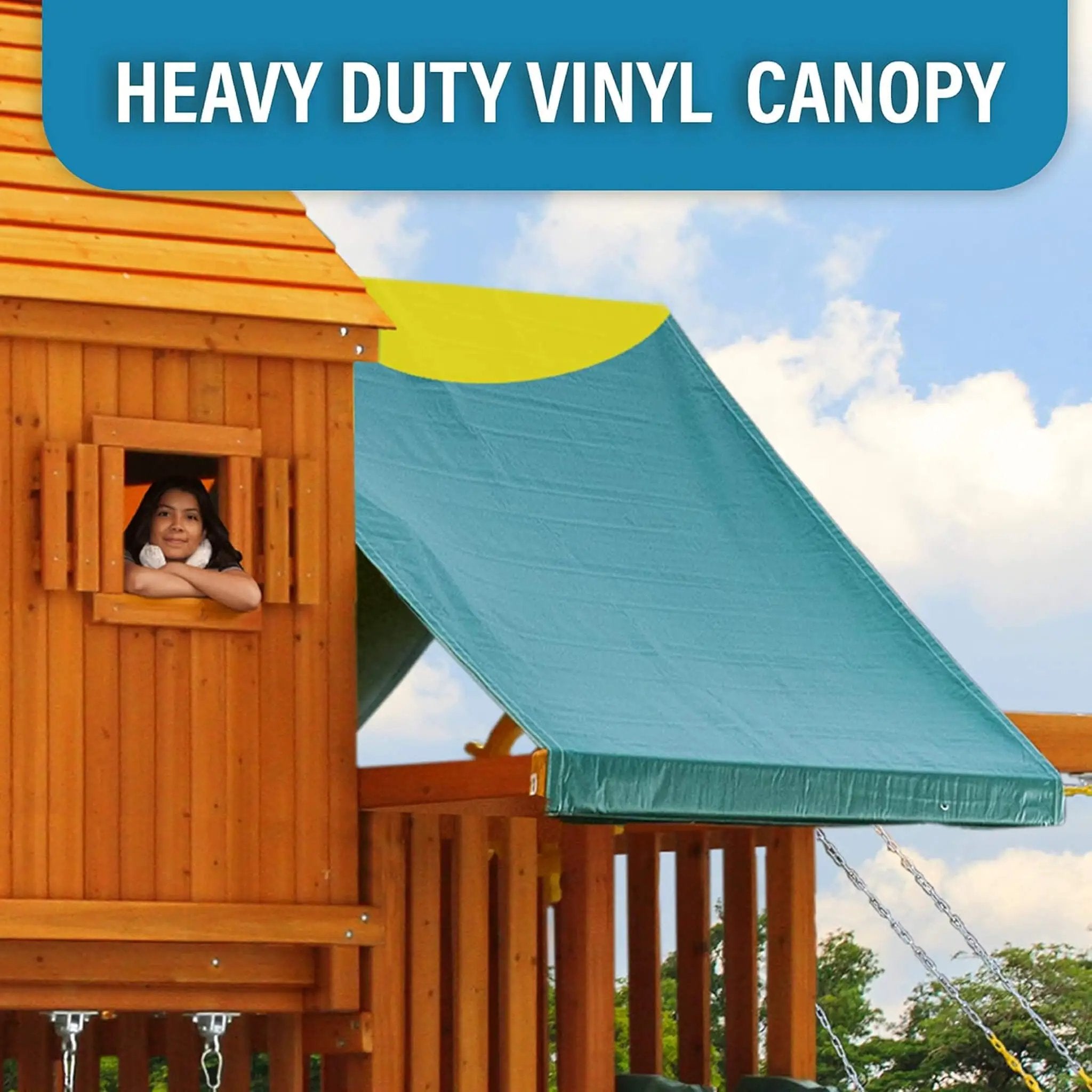 Premium Cedar Wood Tree House Swing Set With Built-In Covered Porch, Chimney, Monkey Bars And Slide (SAK18427) by SAKSBY WHOLESALE