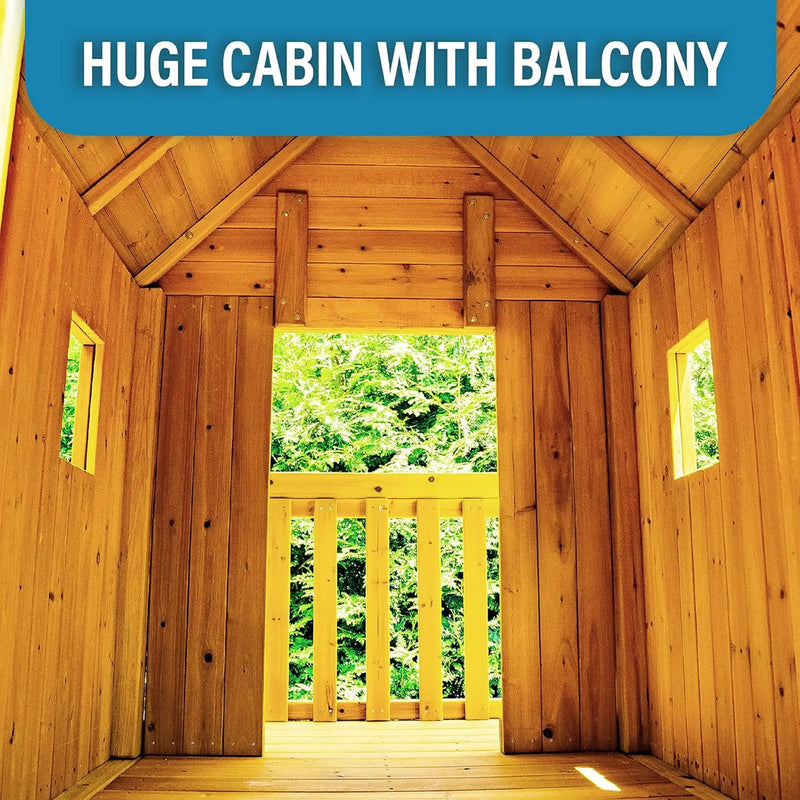 Premium Cedar Wood Tree House Swing Set With Clubhouse, Wave Slide And Spiral Slide (SAK29581) by SAKSBY WHOLESALE