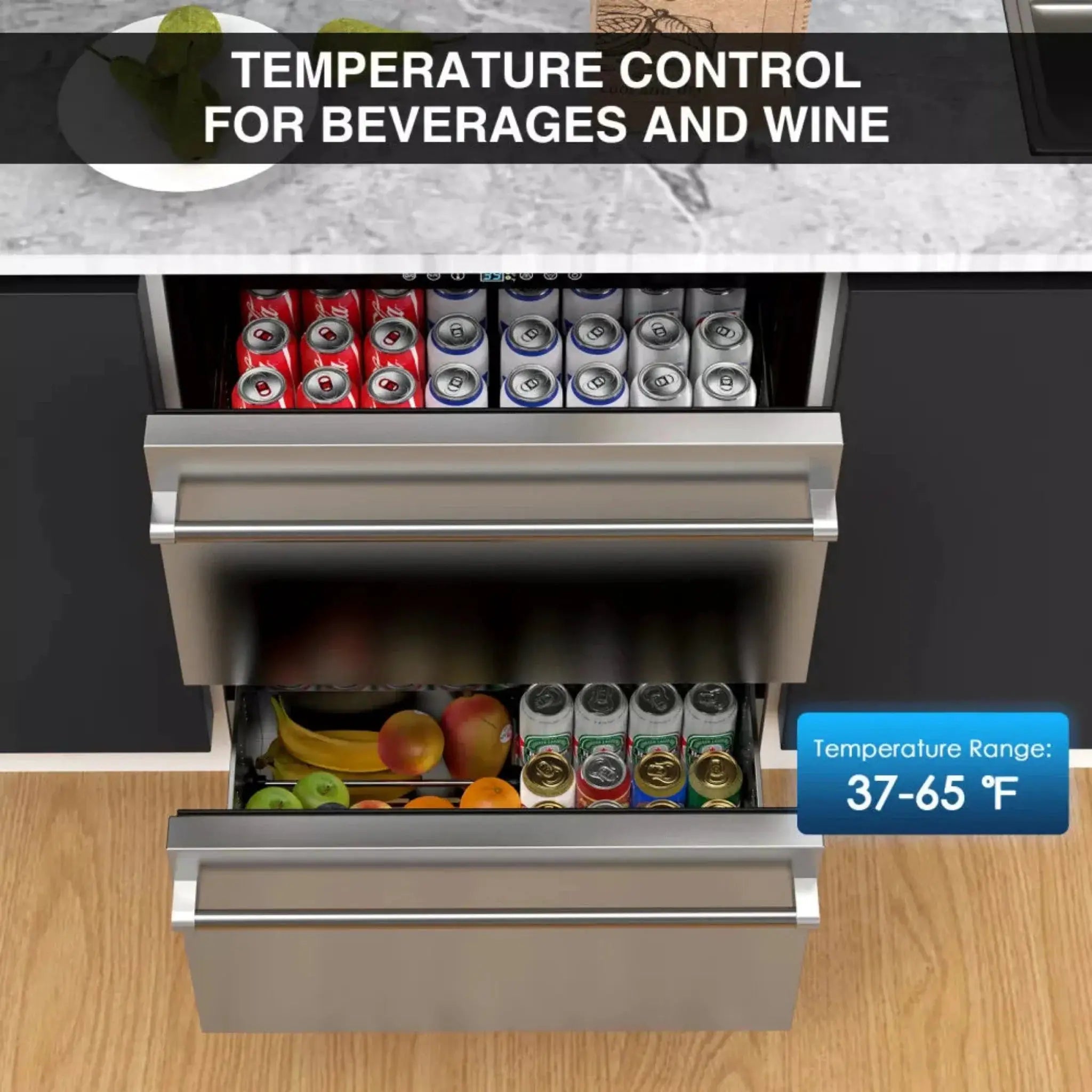 Premium 5.3 Cu.Ft Double Drawer Stainless Steel Built-In Wine Beverage Undercounter Refrigerator (SAK92576) by SAKSBY WHOLESALE