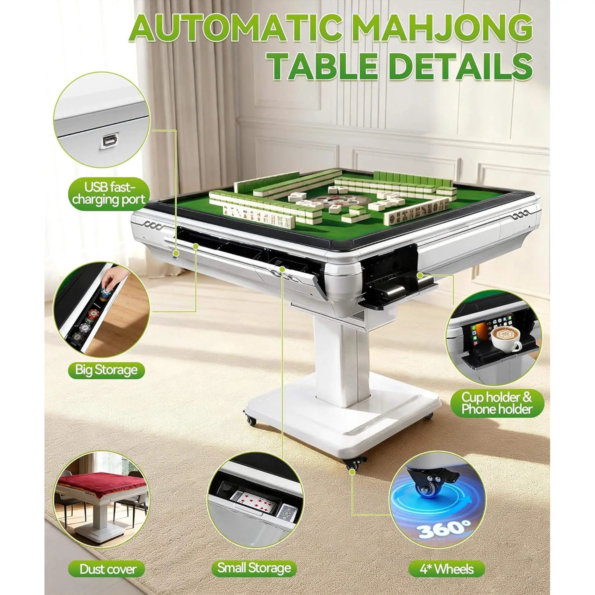 Premium Foldable 4-Player Automatic Mahjong Table With 2 Tile Sets (SAK57230) by SAKSBY WHOLESALE