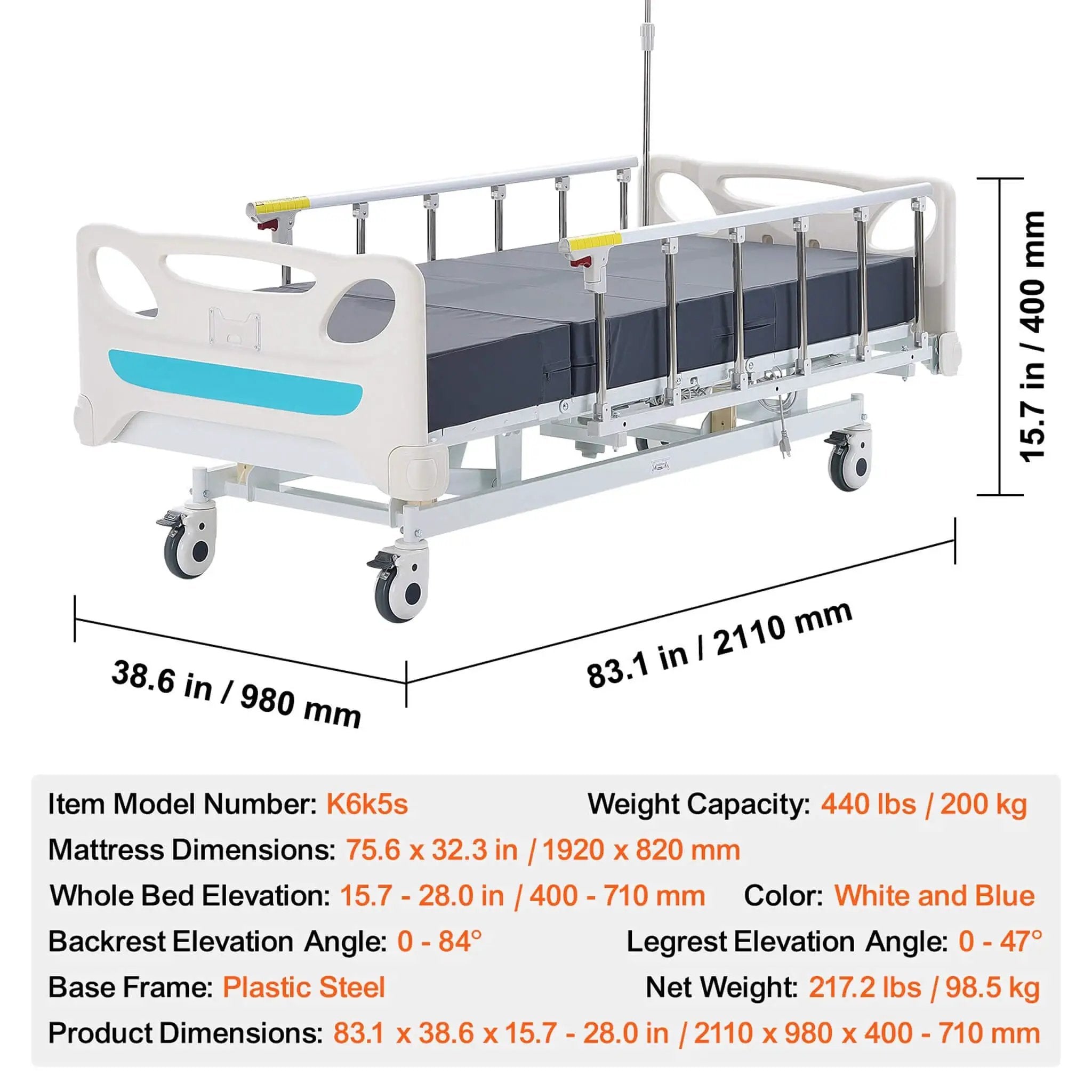 Premium Full Electric 3-Function Medical ICU Hospital Bed, 440LBS (SAK15624) by SAKSBY WHOLESALE