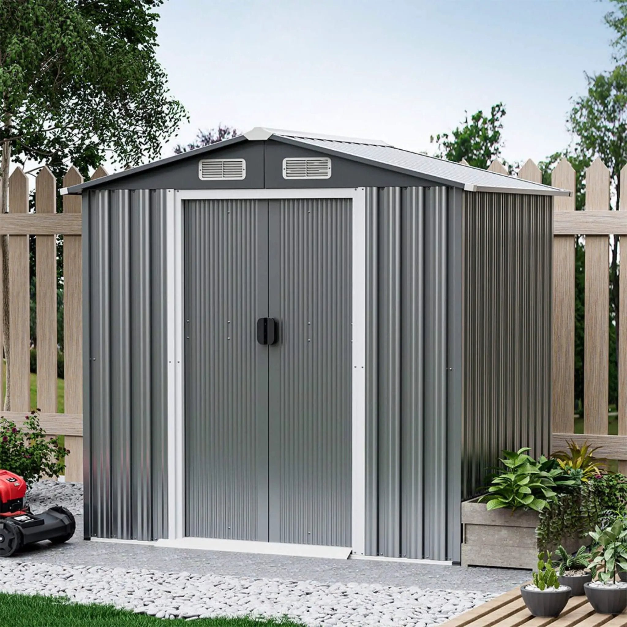 [04X06FT] Alora Premium Garden Galvanized Steel Storage Shed W/ Lockable Sliding Doors (SAK75842) by SAKSBY WHOLESALE