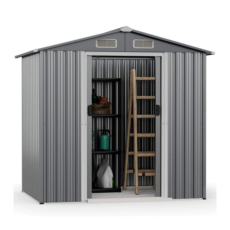 [04X06FT] Alora Premium Garden Galvanized Steel Storage Shed W/ Lockable Sliding Doors (SAK75842) by SAKSBY WHOLESALE