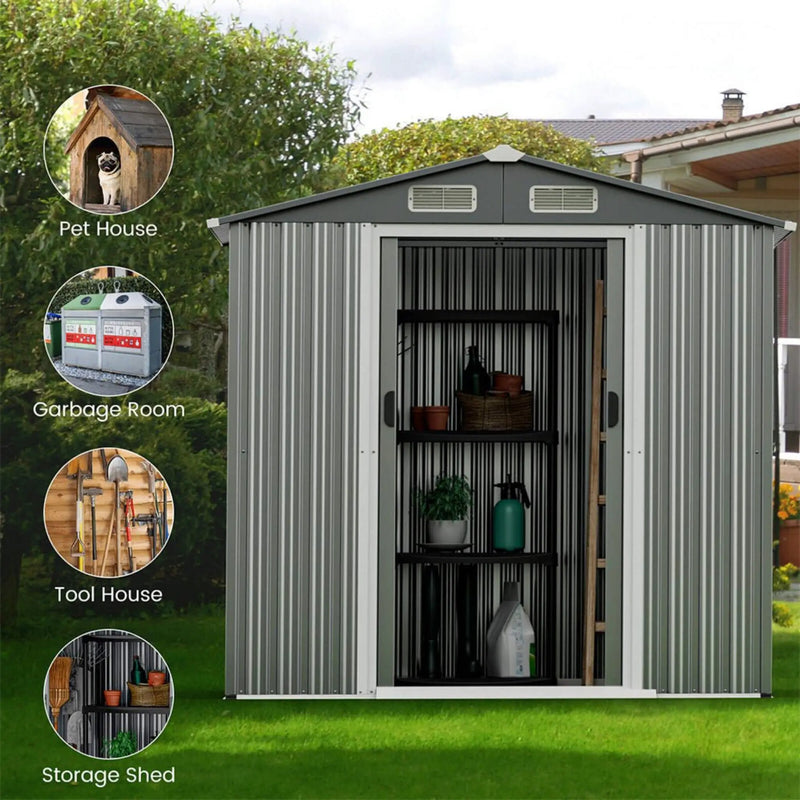 [04X06FT] Alora Premium Garden Galvanized Steel Storage Shed W/ Lockable Sliding Doors (SAK75842) by SAKSBY WHOLESALE