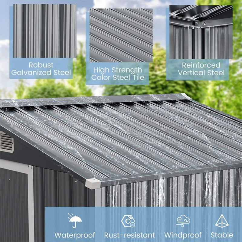 [04X06FT] Alora Premium Garden Galvanized Steel Storage Shed W/ Lockable Sliding Doors (SAK75842) by SAKSBY WHOLESALE