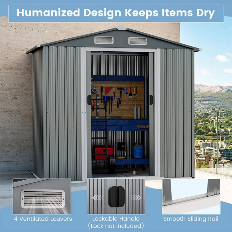 [04X06FT] Alora Premium Garden Galvanized Steel Storage Shed W/ Lockable Sliding Doors (SAK75842) by SAKSBY WHOLESALE