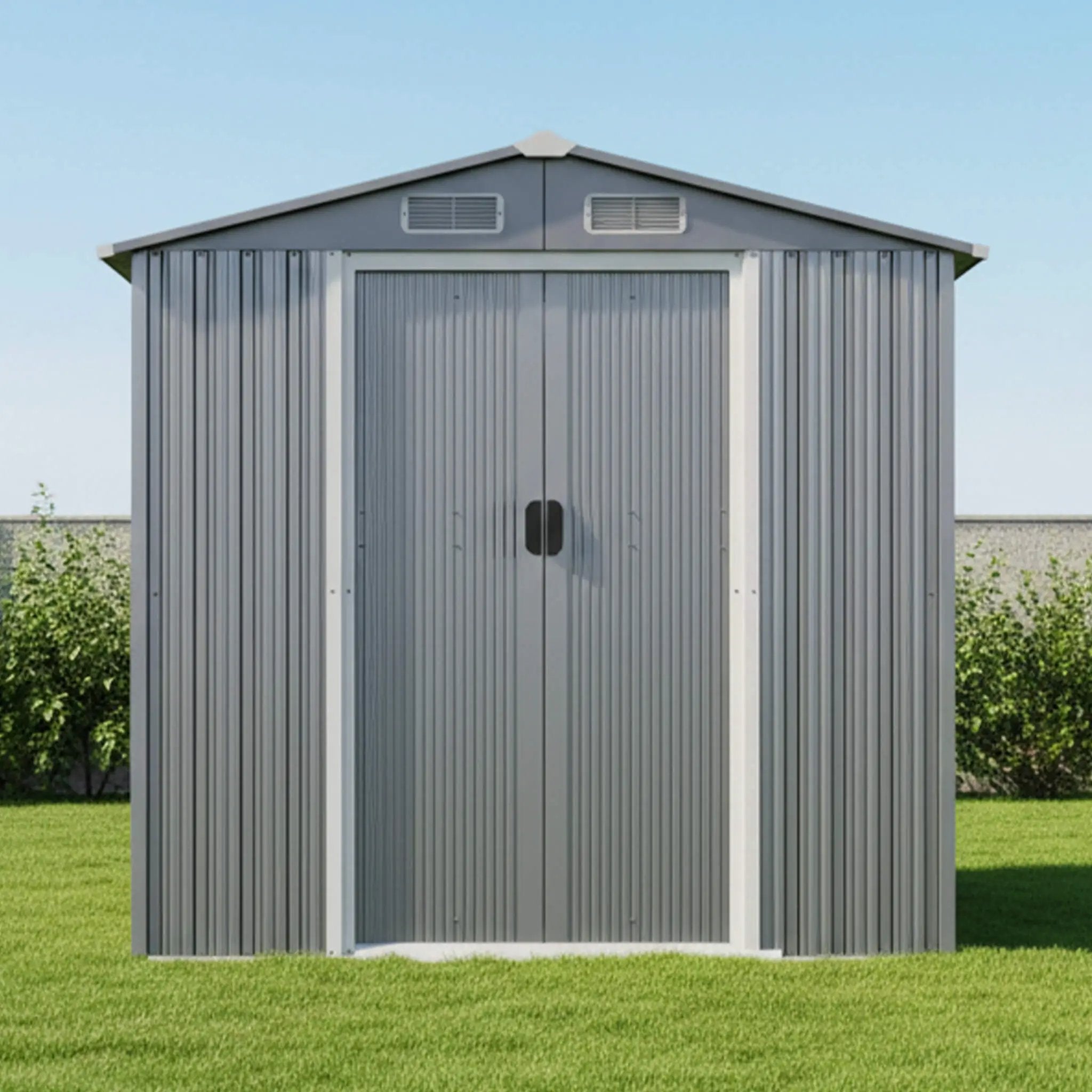 [04X06FT] Alora Premium Garden Galvanized Steel Storage Shed W/ Lockable Sliding Doors (SAK75842) by SAKSBY WHOLESALE