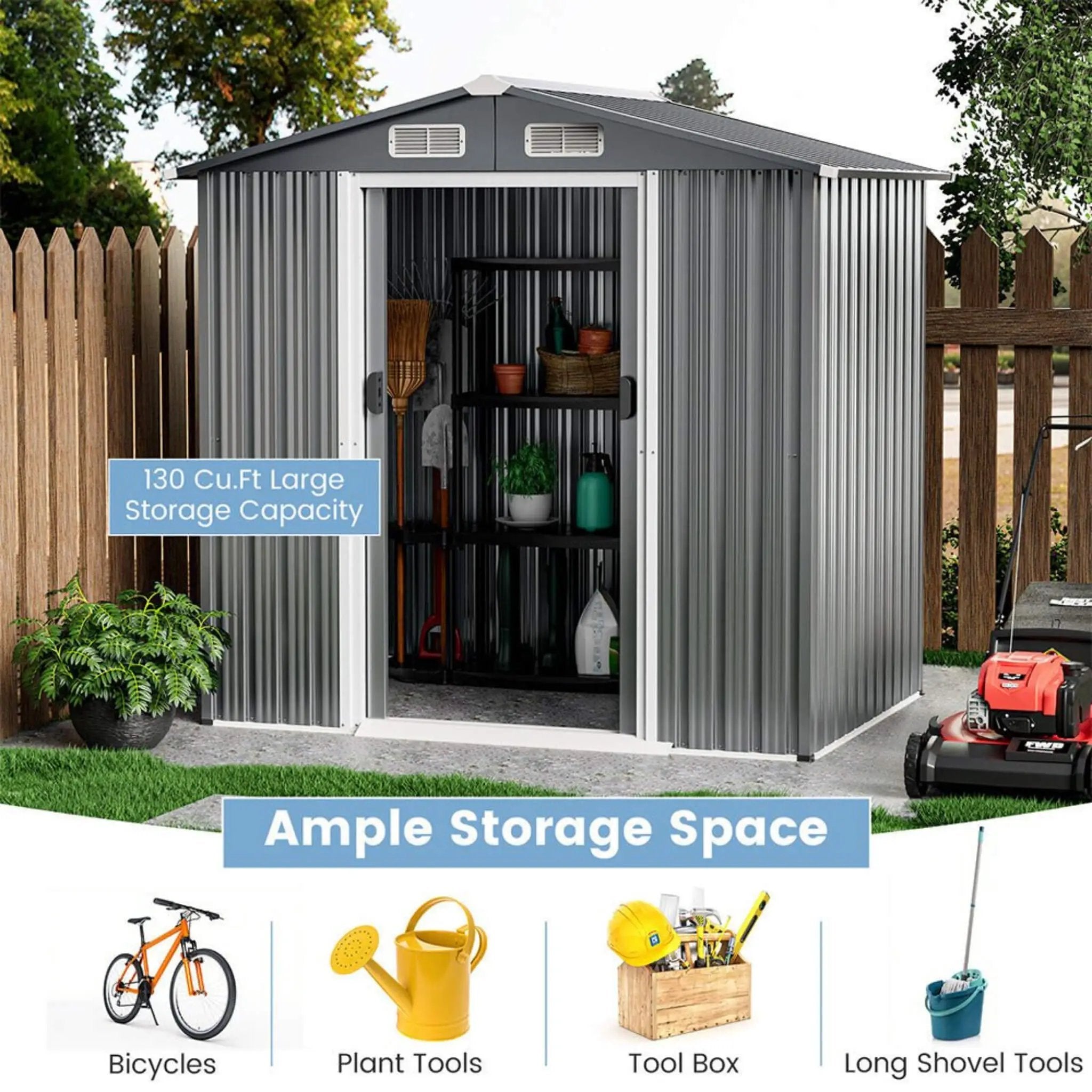 [04X06FT] Alora Premium Garden Galvanized Steel Storage Shed W/ Lockable Sliding Doors (SAK75842) by SAKSBY WHOLESALE