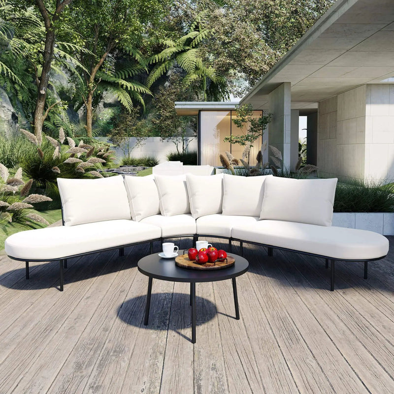 Alora Premium Half-Moon 6-Person Curved All-Weather Outdoor Furniture Sofa Patio Set With Coffee Table And Cushions (SAK76332) by SAKSBY WHOLESALE