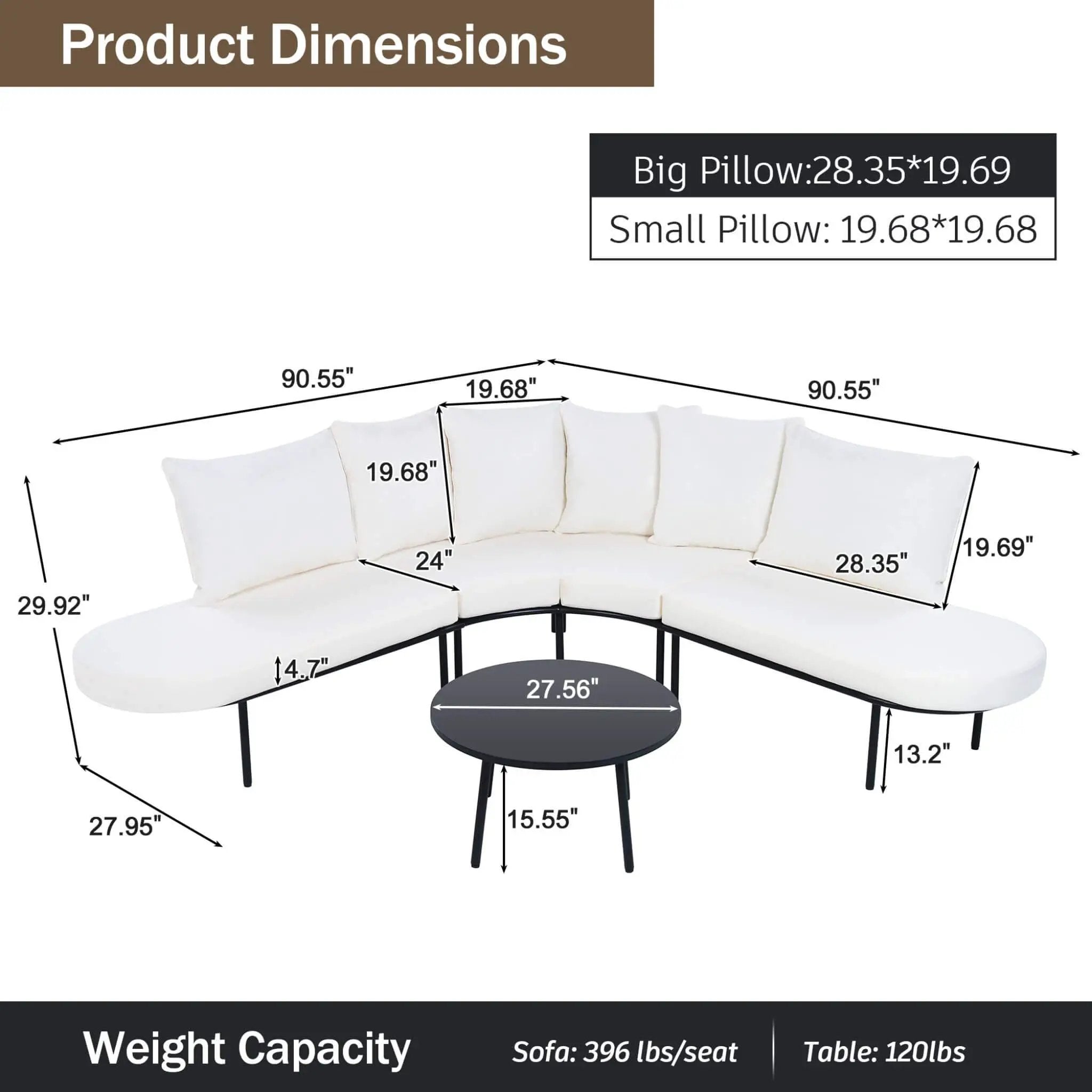 Alora Premium Half-Moon 6-Person Curved All-Weather Outdoor Furniture Sofa Patio Set With Coffee Table And Cushions (SAK76332) by SAKSBY WHOLESALE