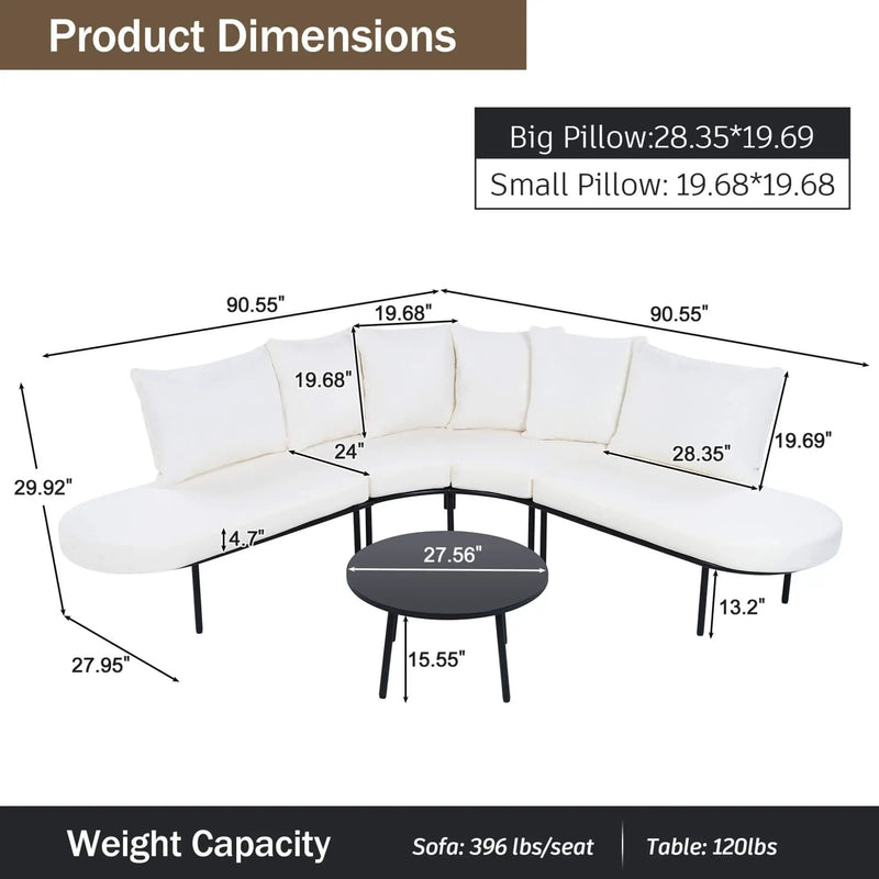 Alora Premium Half-Moon 6-Person Curved All-Weather Outdoor Furniture Sofa Patio Set With Coffee Table And Cushions (SAK76332) by SAKSBY WHOLESALE