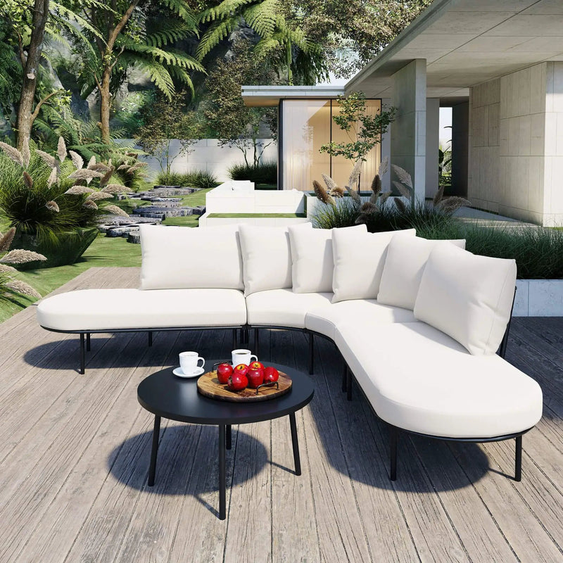 Alora Premium Half-Moon 6-Person Curved All-Weather Outdoor Furniture Sofa Patio Set With Coffee Table And Cushions (SAK76332) by SAKSBY WHOLESALE