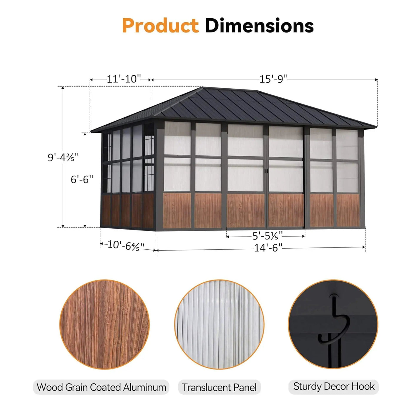Alora Grandview Premium Hardtop Aluminum Sunroom Solarium With TV Mount And Sliding Doors (SAK60439) by SAKSBY WHOLESALE