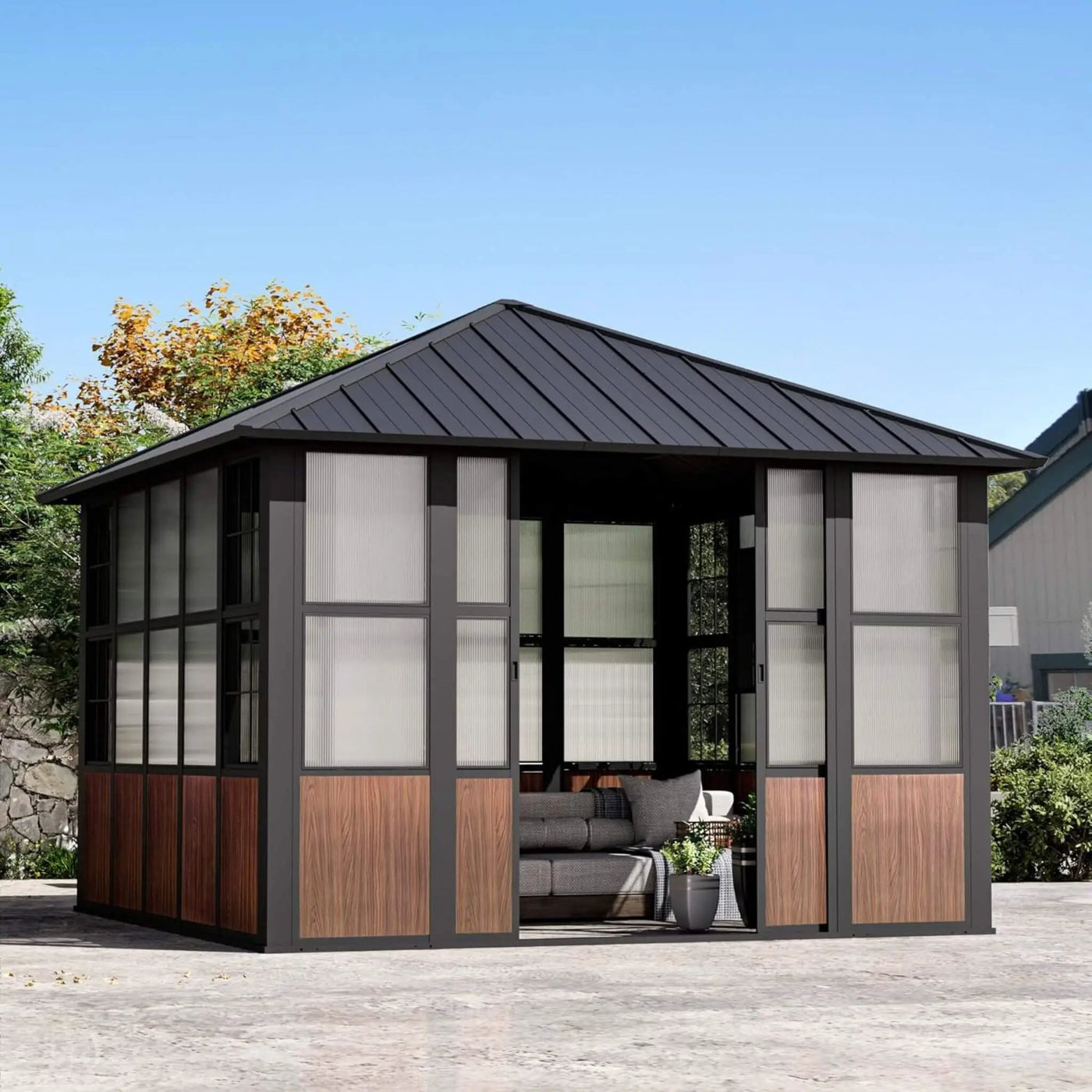 Alora Grandview Premium Hardtop Aluminum Sunroom Solarium With TV Mount And Sliding Doors (SAK60439) by SAKSBY WHOLESALE