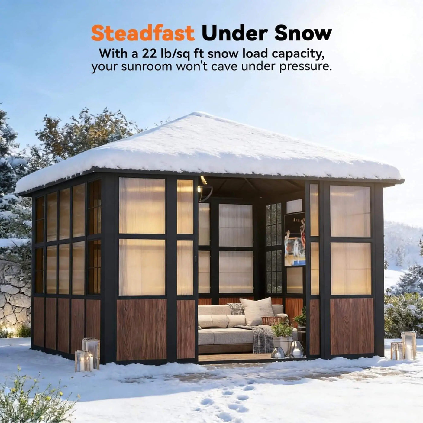 Alora Grandview Premium Hardtop Aluminum Sunroom Solarium With TV Mount And Sliding Doors (SAK60439) by SAKSBY WHOLESALE